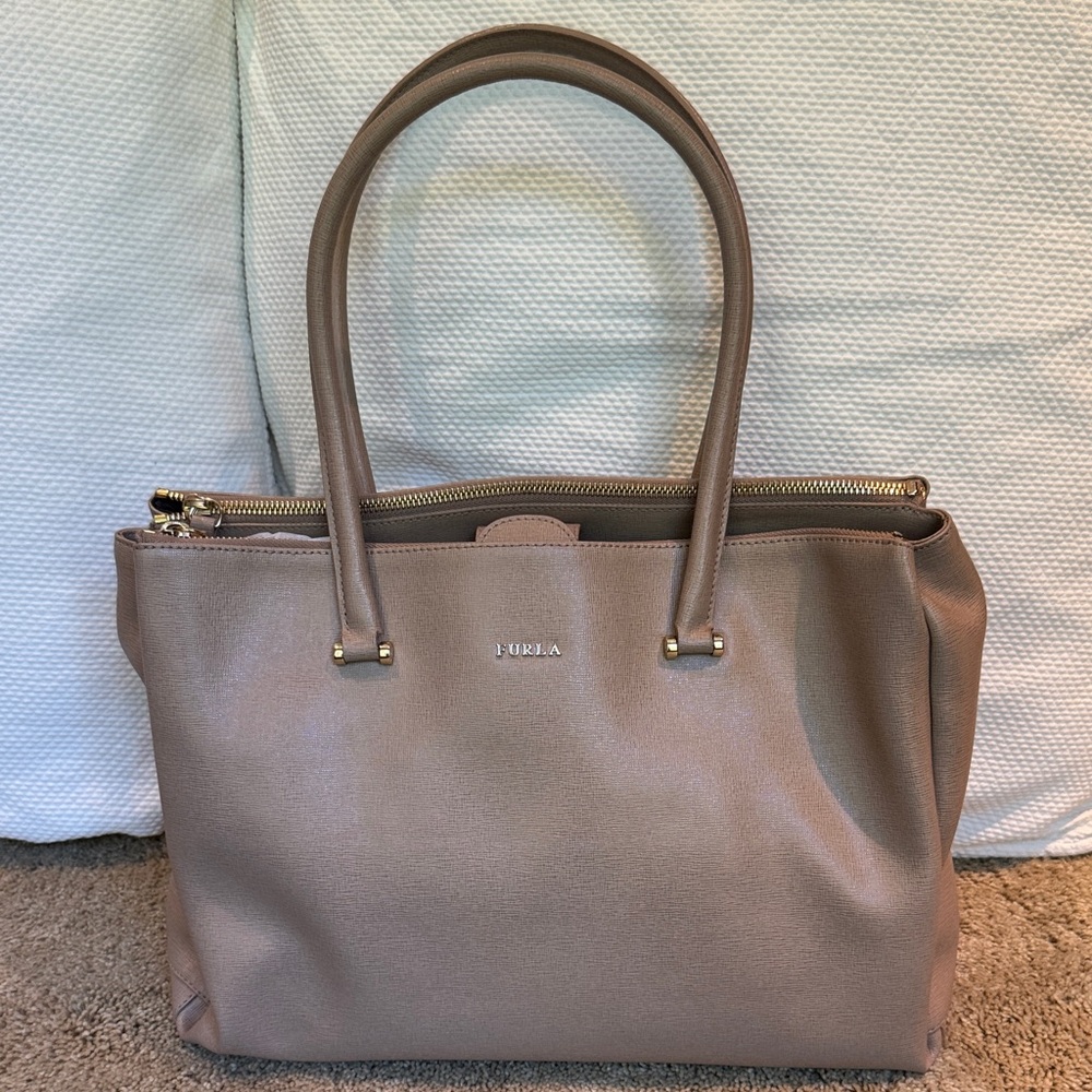 Furla Beige Leather Tote Bag